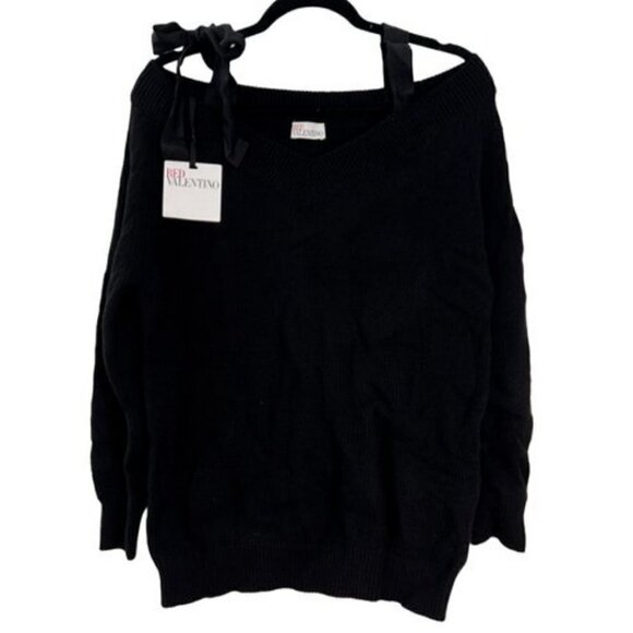 NWT RED Valentino Size S Ribbon-Detail Knitted Sweater Black MSEP $495 - Picture 1 of 10